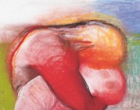 Miriam Cahn, kuessenmuesen, 8.4.+2.5.18, 2018, pastel on paper, 68 x 90 cm. Courtesy of the artist, Galerie Jocelyn Wolff, Paris and Meyer Riegger, Berlin/Karlsruhe