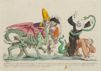 Unknown etcher, "Three-Headed Monster", c. 1790.
Etching, watercolour, whites, Inw.zb.d. 5984
