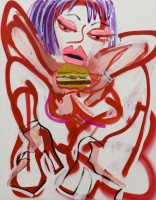 Chlsea Culprit, Cheeseburger in Paradise, 2016, oil, acrylic, mixed media, canvas, 110 x 87 cm. The FED Collection, Mexico